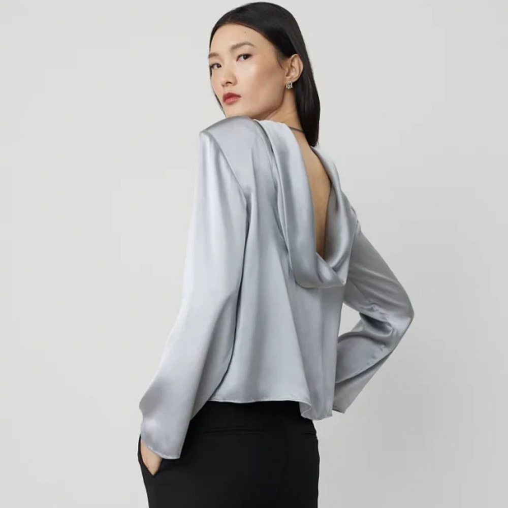 Satin Draped Back Cowl Blouse - Silver